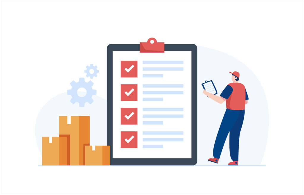 Warehouse manager maintaining delivery records. Inventory accuracy. Vector Illustration